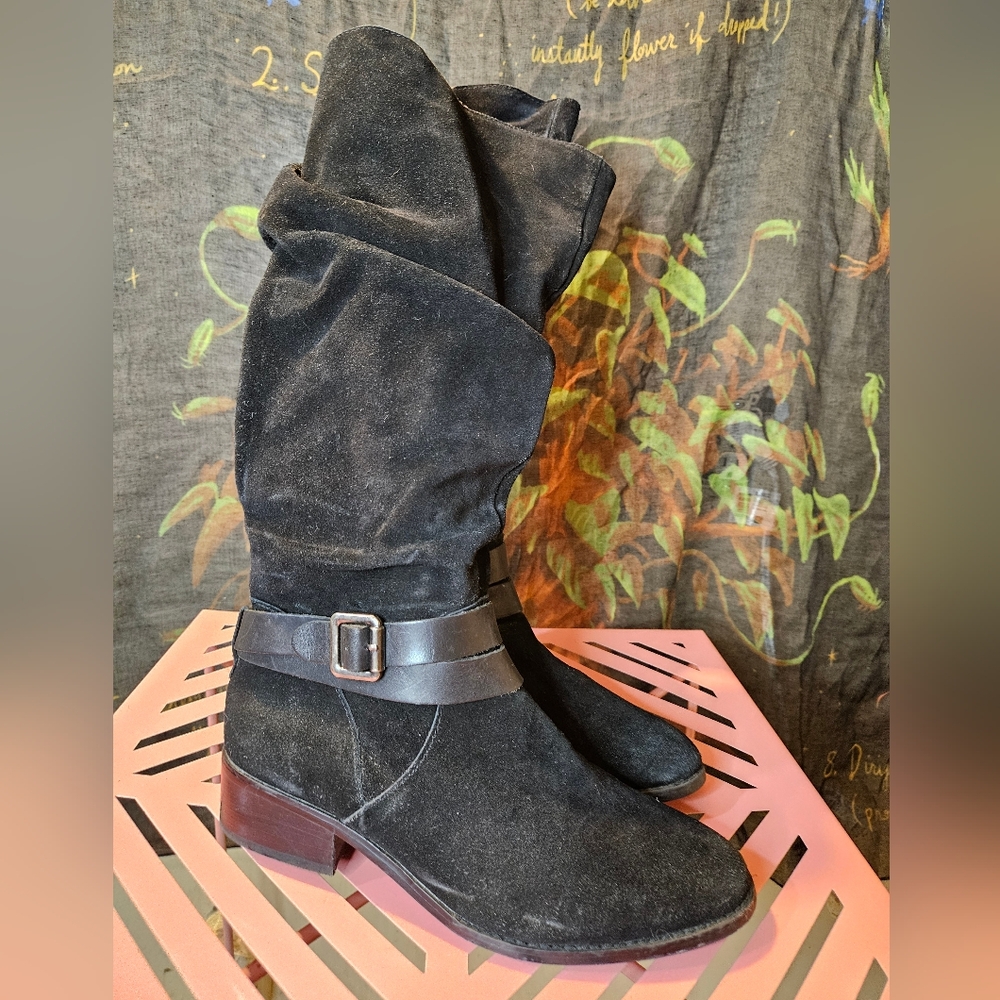 Black Suede Knee High Slouch Boots Used Size 10